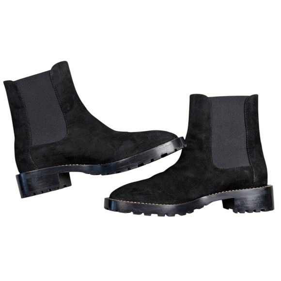 Stuart Weitzman Suede Chain Link Accents Chelsea Boots Black Size 4.5 - Picture 3 of 10